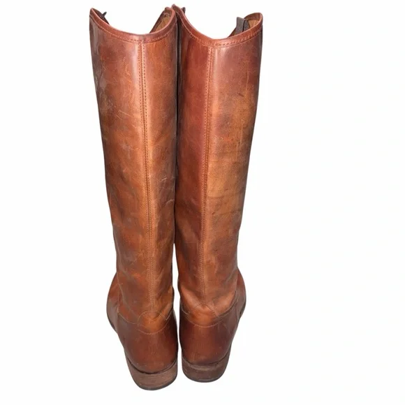 Frye Cognac Leather Melissa Button 2 Distressed Tall Riding Boots size 10 - Picture 4 of 10